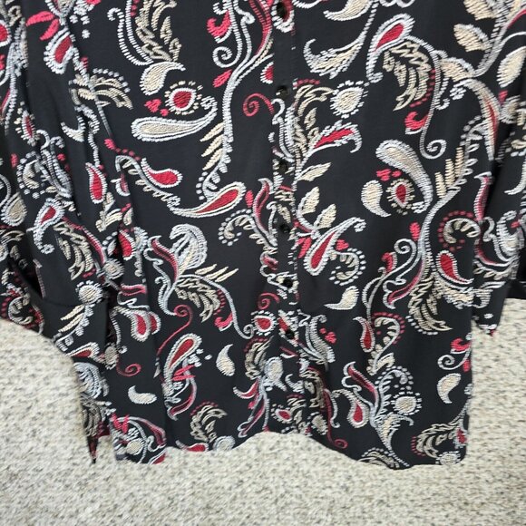 Catherines Top Womens Petite Plus 3XWP Black Button Up Paisley Print Blouse - Picture 5 of 7